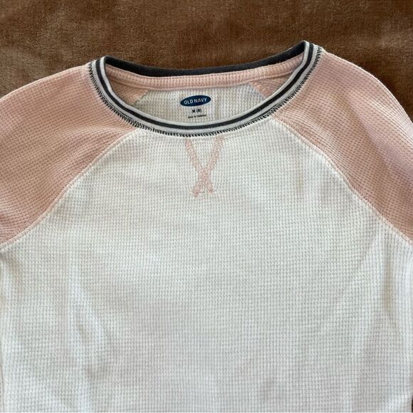 Old Navy Girls White and Peach Raglan Shirt Cotton Size M/ 8 - Picture 2 of 7